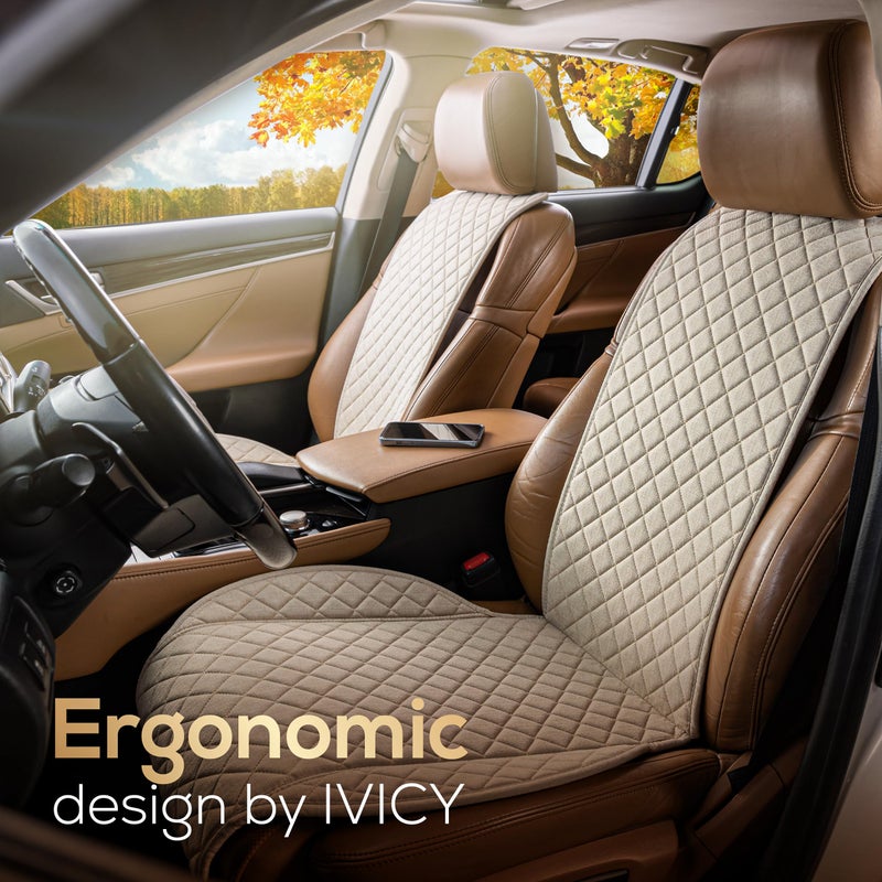 IVICY Linen Car Seat Cover for Cars - Non-Slip Soft & Breathable - Front Car Seat Protector Covers Universal Fits Most Automotive  Vans  SUVs  Trucks - 1 Unit - Beige - Image 2